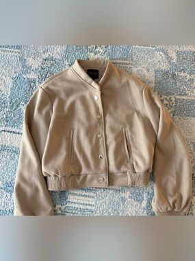 Neutral Beige Bomber Jacket